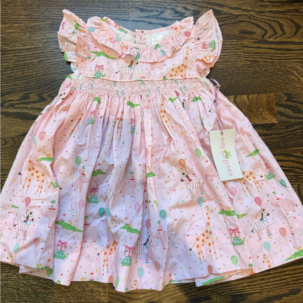 Pink Kids Dress with Animal Birthday Print
